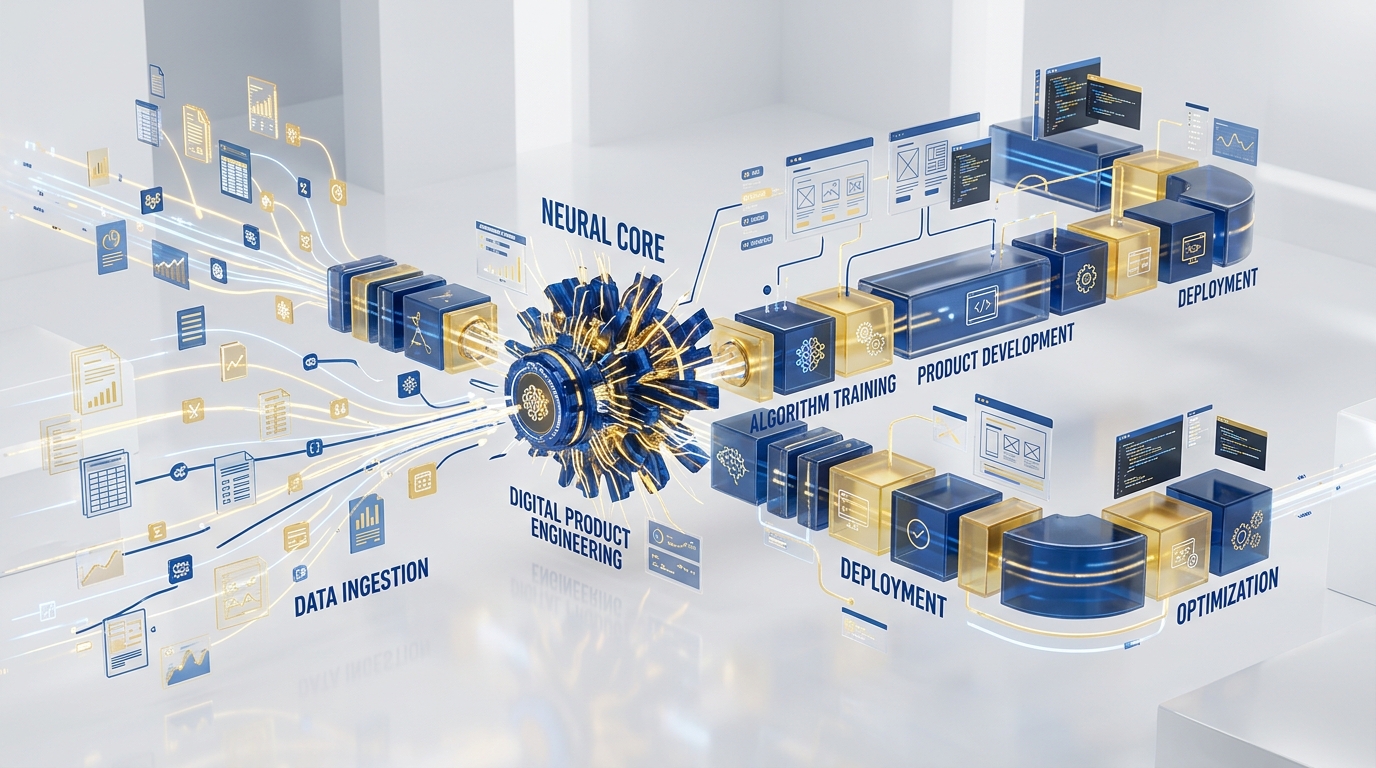 3D digital illustration of autonomous workflows and digital product engineering